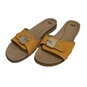 Dr Scholls Shoes Womens Size 7M Yellow Slide Sandals Buckle Textured Comfort